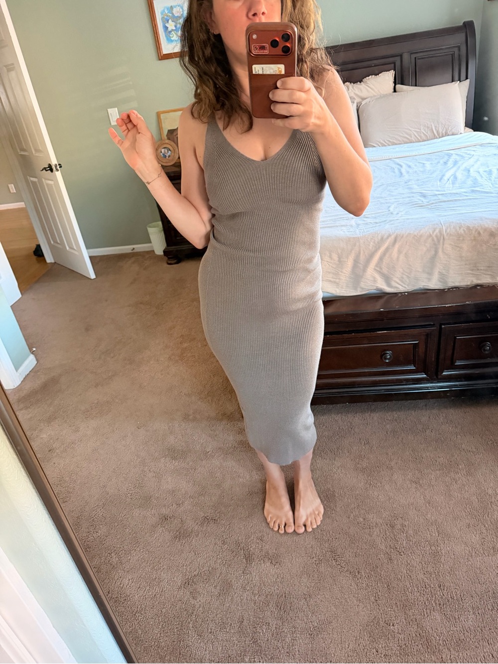 Dress Forum Sleeveless Ribbed Midi Dress in Taupe